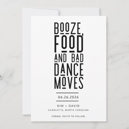 Save The Date Booze drôle Nourriture mauvaise Danse Déplace Mari (Dos)