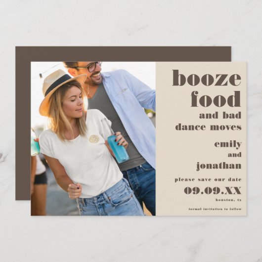 Save The Date Booze Food Bad Dance Moving Photo crème brun (Devant / Derrière)