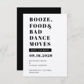 Save The Date Booze Food Mauvaise Danse Déplace Chic Enregistrer (Devant / Derrière)