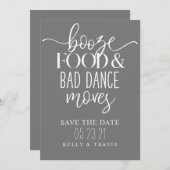 Save The Date Booze nourriture et mauvaise danse déménage Mariag (Devant / Derrière)