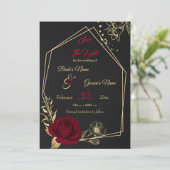 Save The Date bordeaux & or floral noir géométrique (Debout devant)