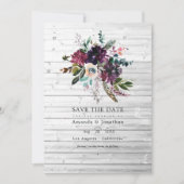 Save The Date Bordo Violet Plum Floral Rustique Bohème Mariage (Devant)