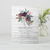 Save The Date Bordo Violet Plum Floral Rustique Bohème Mariage (Debout devant)