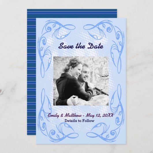 Save The Date Bordure Abstraite bleue Swirl Enregistrer la date  (Devant / Derrière)