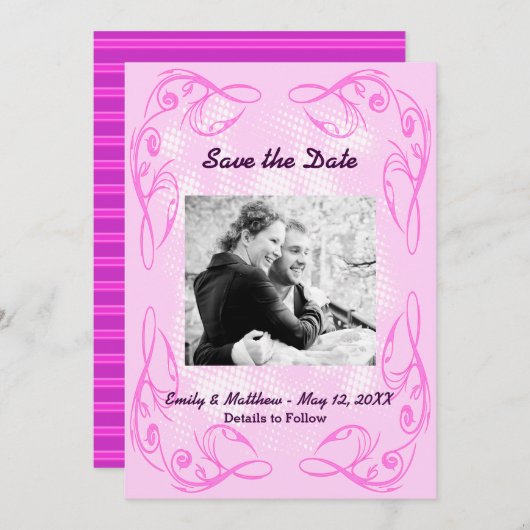 Save The Date Bordure Abstraite de rotation violette Enregistrer (Devant / Derrière)