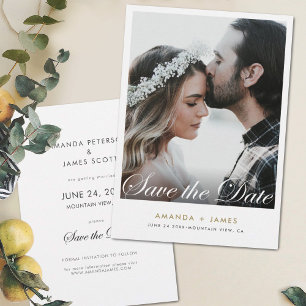 Save The Date Bordure blanche simple Élégant script photo person