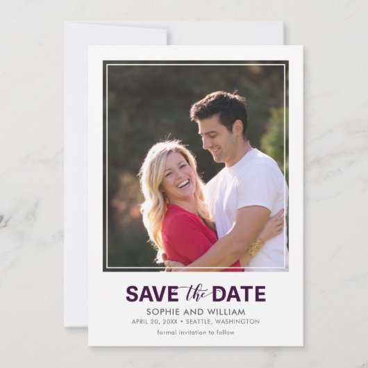 Save The Date Bordure blanche verticale violet Enregistrer la ph (Devant)