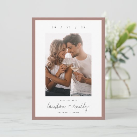 Save The Date Bordure classique | Photo verticale simple et élég (Debout devant)