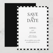 Save The Date Bordure damier noir et blanc moderne (Devant / Derrière)