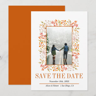 Save The Date Bordure de feuilles et de baies brûlé mariage oran