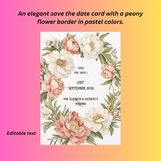 Save The Date Bordure de fleurs de pivoine 