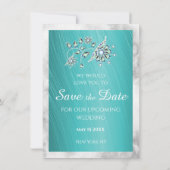 Save The Date Bordure de marbre de bijou de rhinestone sarcelle (Dos)