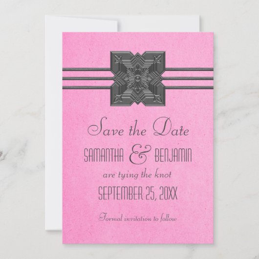 Save The Date Bordure de médaillon rose Enregistrer la date Invi (Devant)