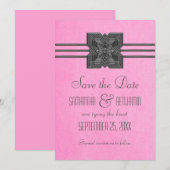 Save The Date Bordure de médaillon rose Enregistrer la date Invi (Devant / Derrière)