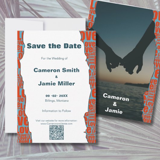 Save The Date Bordure de typographie d'amour bleu rouge