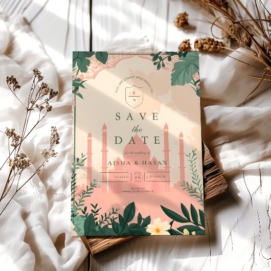 Save The Date Bordure Elégant Floral Mariage islamique