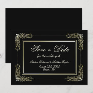 Save The Date Bordure en dentelle or Mariage noir
