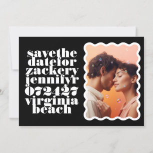Save The Date Bordure en gras encadrée en gras blanc noir QR Cod