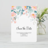 Save The Date Bordure florale rose et vert Élégant Mariage (Debout devant)
