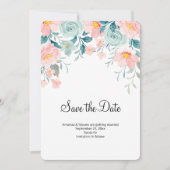 Save The Date Bordure florale rose et vert Élégant Mariage (Devant)