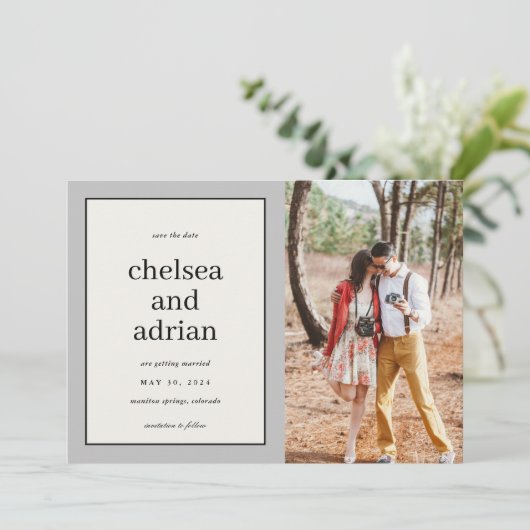 Save The Date Bordure neutre Photo simple Enregistrer la date (Debout devant)