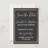 Save The Date Bordure rose Gold Outline Mariage noir simple (Devant)