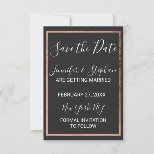 Save The Date Bordure rose Gold Outline Mariage noir simple (Devant)