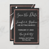 Save The Date Bordure rose Gold Outline Mariage noir simple (Devant / Derrière)