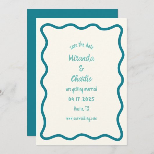 Save The Date Bordure Whimsical Minimal Wavy manuscrite simple (Devant / Derrière)