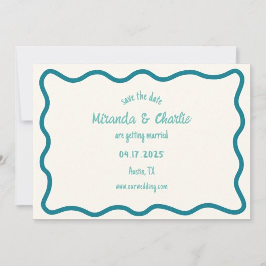 Save The Date Bordure Whimsical Wavy manuscrite Rétro Bleu (Devant)
