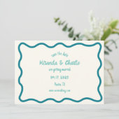 Save The Date Bordure Whimsical Wavy manuscrite Rétro Bleu (Debout devant)