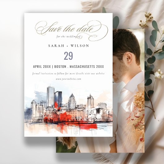 Save The Date Boston Massachusetts City Scape Mariage photo