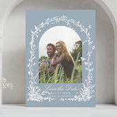 Save The Date Botanical Arch Garden Dusty Blue Wedding Photo