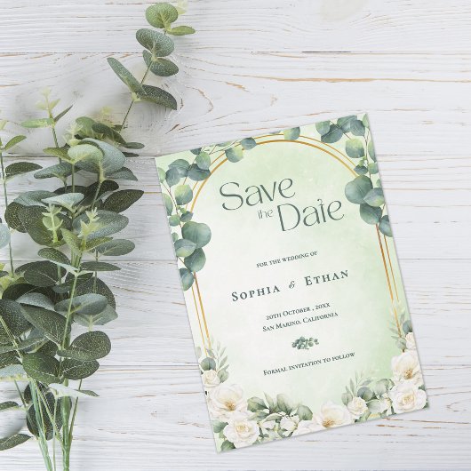 Save The Date Botanical Eucalyptus Sage Green Garden Wedding