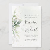 Save The Date Botanical Gold Greenery Eucalyptus Wedding (Devant)