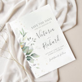 Save The Date Botanical Gold Greenery Eucalyptus Wedding