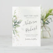 Save The Date Botanical Gold Greenery Eucalyptus Wedding (Debout devant)