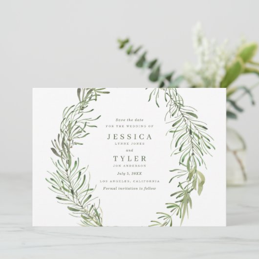 Save The Date Botanical Greenery Élégant Mariage photo (Debout devant)