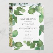 Save The Date Botanical Greenery Feuilles Photo Enregistrer la d (Devant / Derrière)
