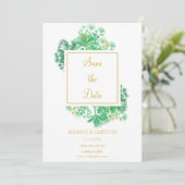 Save The Date Botanical Greenery Gold Accents Mariage (Debout devant)