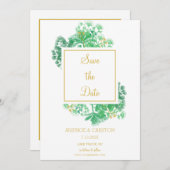 Save The Date Botanical Greenery Gold Accents Mariage (Devant / Derrière)
