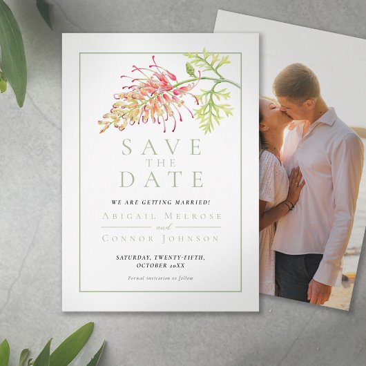 Save The Date Botanical Grevillea Floral Photo 