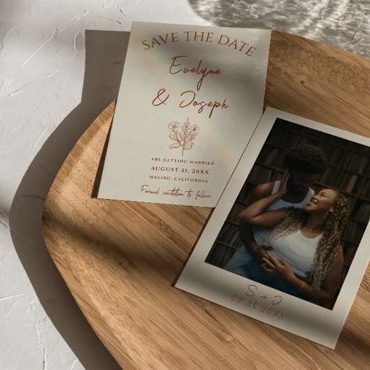 Save The Date Botanique Beige Floral Terracotta Mariage photo