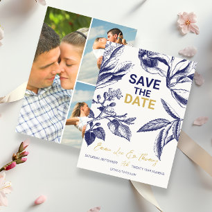 Save The Date Botanique Bleu et Or 3 Photo Mariage