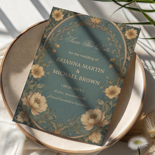Save The Date Botanique Bleu Vintage