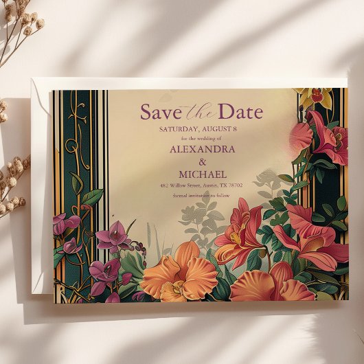 Save The Date Botanique Bliss Fleur sauvage Art Nouveau Mariage