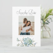 Save The Date Botanique Bohème Bleu Aquarelle Mariage Photo (Debout devant)