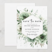 Save The Date Botanique Chic Unique Sage Vert Mariage (Devant / Derrière)