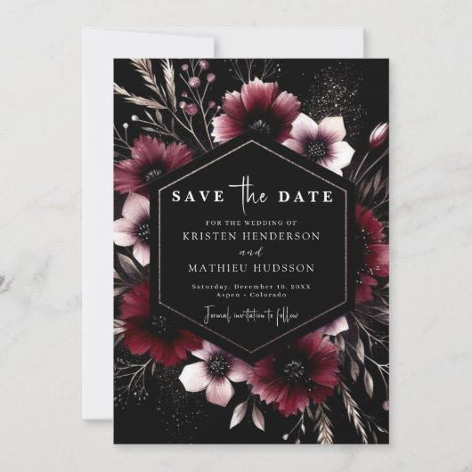 Save The Date Botanique Élégant Mariage Bourgogne (Devant)