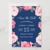 Save the date | Botanique Floral Wreath Navy Bleu (Devant)